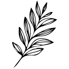 Hand drawn leaves line linear black Strock Symbol visual illustration, handmade leaves - herbs and leaf branches with leaves and flowers vector icon