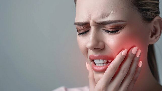 Woman Suffering From Toothache, Pain and Sensitive Tooth. Dental illness Symbolizing of Dental Care, Tooth Decay