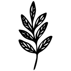Hand drawn leaves line linear black Strock Symbol visual illustration, handmade leaves - herbs and leaf branches with leaves and flowers vector icon
