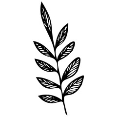 Hand drawn leaves line linear black Strock Symbol visual illustration, handmade leaves - herbs and leaf branches with leaves and flowers vector icon
