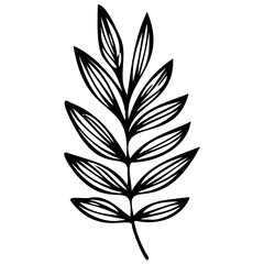 Fototapeta na wymiar Hand drawn leaves line linear black Strock Symbol visual illustration, handmade leaves - herbs and leaf branches with leaves and flowers vector icon