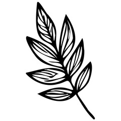 Hand drawn leaves line linear black Strock Symbol visual illustration, handmade leaves - herbs and leaf branches with leaves and flowers vector icon