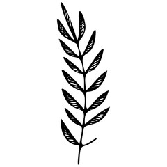 Fototapeta premium Hand drawn leaves line linear black Strock Symbol visual illustration, handmade leaves - herbs and leaf branches with leaves and flowers vector icon