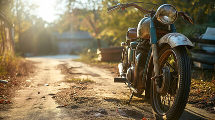 Vintage motorcycle on the road - obrazy, fototapety, plakaty
