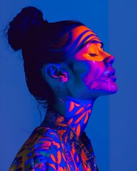 Woman With Face Painted in Neon Colors