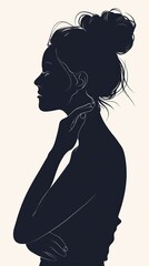 Woman Silhouetted With Hand on Neck
