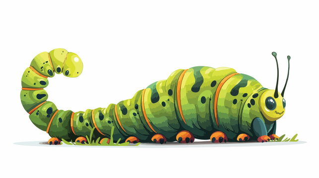 Cartoon caterpillar isolated on white background flat