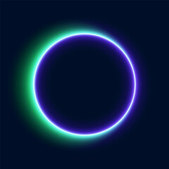 Purple and green neon circle, isolated frame on dark background, vector illustration.