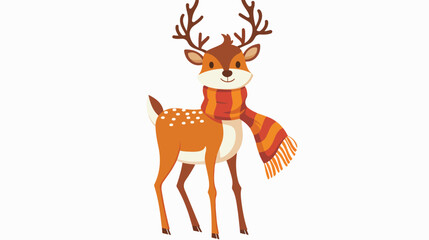 Cartoon christmas deer in a scarf flat vector isolated