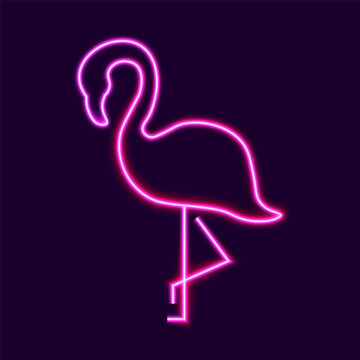Neon pink flamingo, vector illustration.