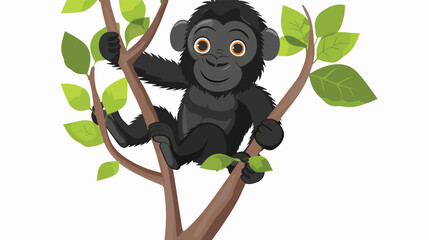 Cartoon Cute baby gorilla climbing tree flat vector is