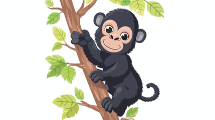 Cartoon Cute baby gorilla climbing tree flat vector is