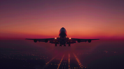 Fototapeta na wymiar Passenger plane take off from runways against beautiful dusky sky. Airplane taking off from the airport.Airplane taking off from runway at sunset