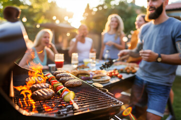 A group of people are gathered around a grill, cooking food