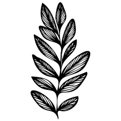 Hand drawn leaves line linear black strock Symbol visual illustration Botanical linear flower set. Abstract creative floral collection, minimalist flowery art for print, tattoo. Vector illustration