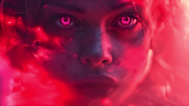 赤い煙と女性の顔,Generative AI 