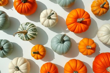 Colorful Pumpkin Circle Arrangement on White Background Autumn Harvest Seasonal Decorative Display Concept