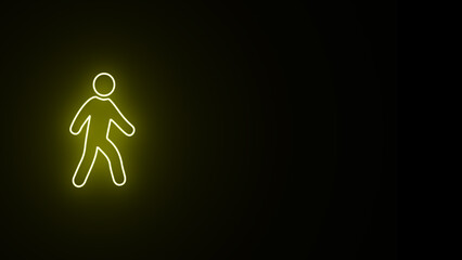 Neon line glowing pedestrian sign. Walking neon icon. Editable line icon of stick man or stick figure in walking pose in dynamic outline graphic design style. - obrazy, fototapety, plakaty