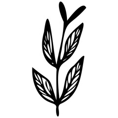 Hand drawn leaves line linear black strock Symbol visual illustration Botanical linear flower set. Abstract creative floral collection, minimalist flowery art for print, tattoo. Vector illustration