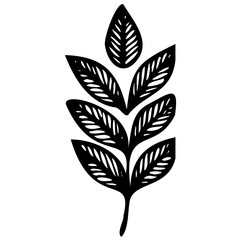 Hand drawn leaves line linear black strock Symbol visual illustration Botanical linear flower set. Abstract creative floral collection, minimalist flowery art for print, tattoo. Vector illustration