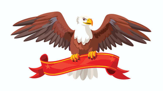 Cartoon eagle grip the blank ribbon flat vector 