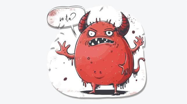 Cartoon fat little halloween devil with speech bubble