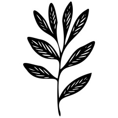 Hand drawn leaves line Symbol visual illustration Floral branch and minimalist flowers for logo or tattoo. Hand drawn line wedding herb, elegant leaves for invitation Botanical rustic trendy greenery