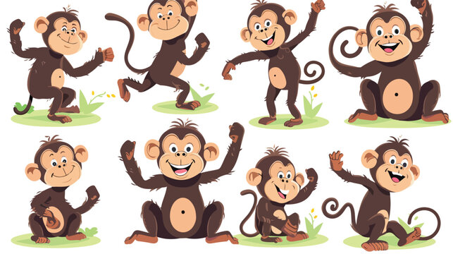 Cartoon happy monkey collection with different actions