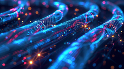 Abstract Data Transfer Cables with Blue Light Particles Background