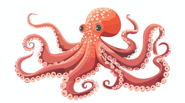 Cartoon octopus on white background flat vector 
