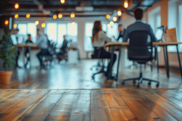 Fototapeta premium Modern office with business people in the office, blurred and bokeh background.