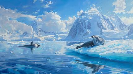 Seals on the icebergs