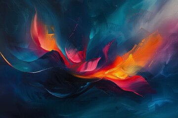 Fototapeta premium Abstract art against a dark background, where vibrant colors and dynamic shapes intertwine.