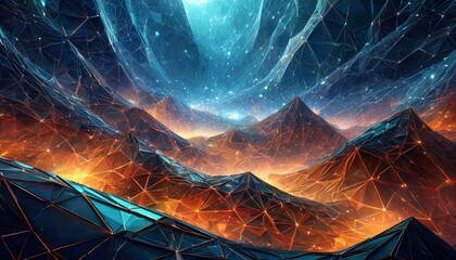 an abstract background that encapsulates a science or sci-fi theme, featuring an intricate pattern of geometric polygonal connections. - obrazy, fototapety, plakaty