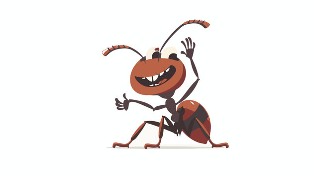 Cute ant cartoon waving flat vector isolated on white