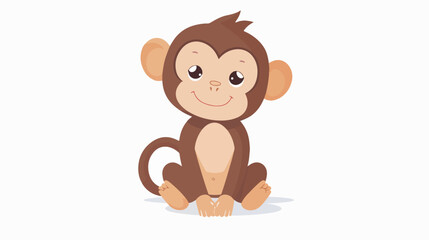 Cute Cartoon baby monkey sitting on white background f