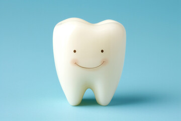 dental care concept, white teeth on blue background