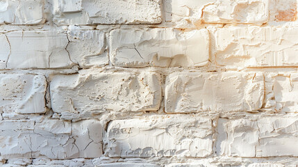 White bricks theme. Old cracked wall full of white bricks background.
