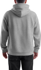 Mockup gray heather hoodie on a man, png, back view