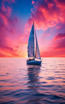Sunset Sailboat on Ocean Horizon