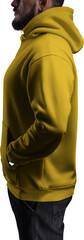 Yellow hoodie mockup on a man with a beard, png, side view