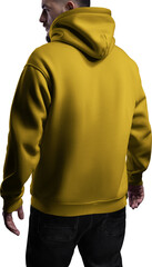 Mockup yellow hoodie on a man, png, back view