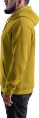 Yellow hoodie mockup on a man with a beard, png, side view