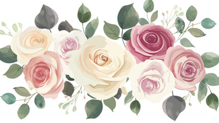 Elegant roses bouquet.watercolor flat vector