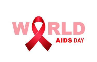 Red ribbon of awareness like the letter O in the word Peace. World AIDS Day. Symbol of hope about the need to understand the problem of AIDS