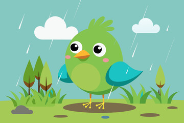 The little bird says, Spring rain is green; look, the grass has turned green