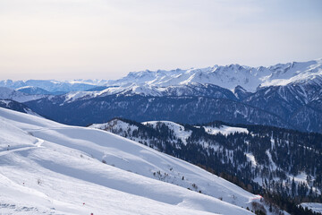 Panoramic view of snow-covered slopes - 773970943