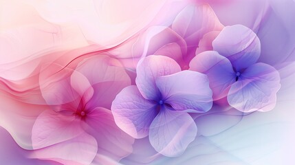 Serene flowing calming purple and pink flowers, Illustration of transparent abstract purple and pink flowers, Floral botanical artwork, AI generated
