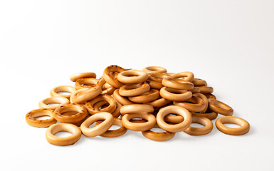 lots of small bagels on an isolated background