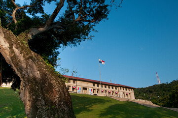 Panama Canal Administration building on top of the hill. Balboa, Panama City, Panama, Central...